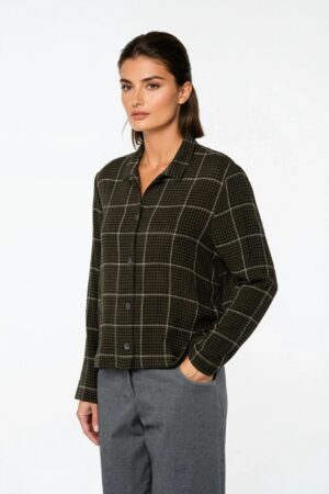 Bluse 524 Green Vichykaro aus Viskose-Wolle