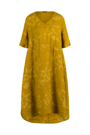 Kleid 611 Yellow Kreide-Druck auf reinem Hanf