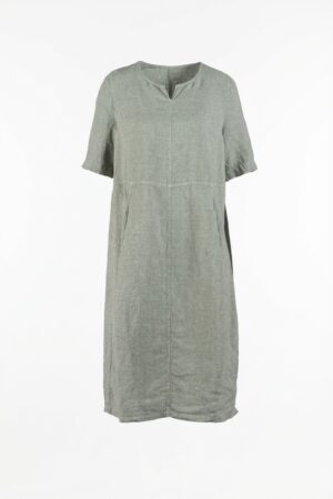 Dress 616 Green Linen fine stripes