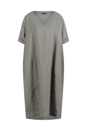 Kleid 629 Green Leinen mit feinen Streifen