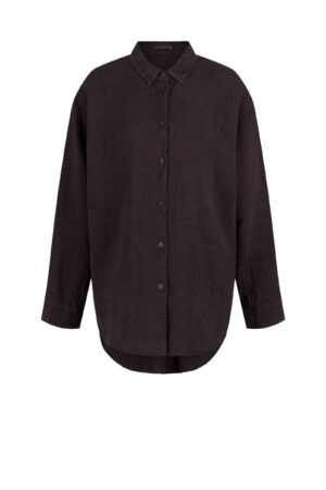 Bluse 618 Brown Leinen mit feinen Streifen